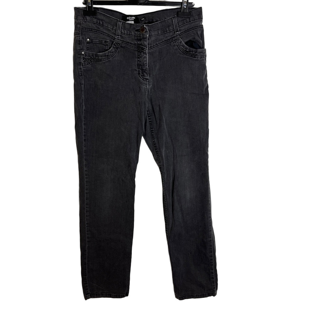 Olsen Europe Lisa Straight Leg Black Jeans Womens Size 12 Stretch Dark European
